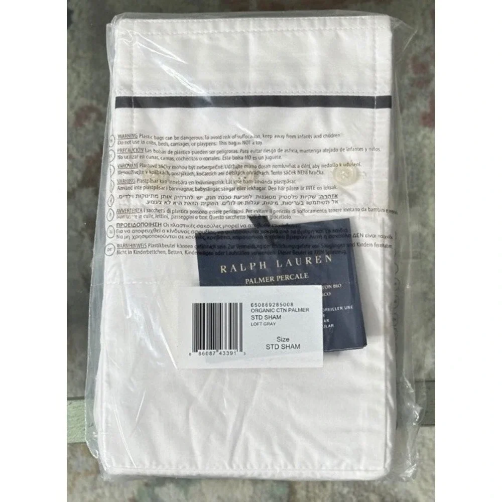 Ralph Lauren Palmer Percale Organic‎ Cotton Standard Sham Loft Gray New MSP $140